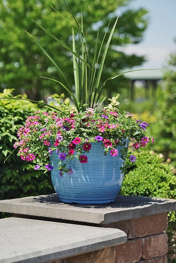 Garden Elements Indoor/Outdoor Glazed Brushed Happy Plastic Planter, Bright Blue - Image 2