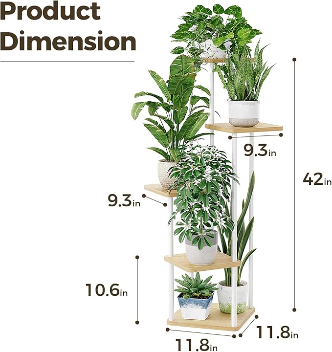 Bamworld White Plant Stand Indoor 5 Tier Plant Shelf - Image 5