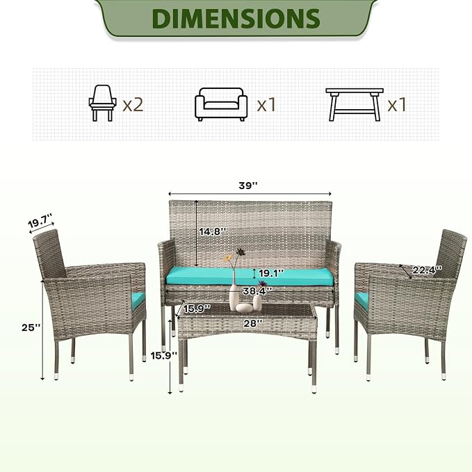 PayLessHere Outdoor Furniture Set 4 Pcs Modular Patio Furniture Set Water - Image 7