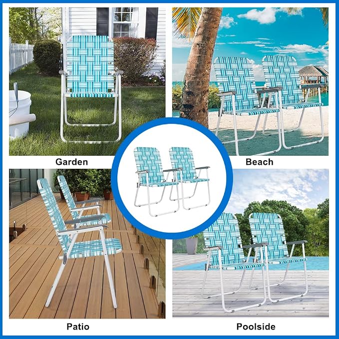 VINGLI Patio Lawn Webbed Folding Chairs Set of 4, Outdoor Beach Chair Portable - Image 7