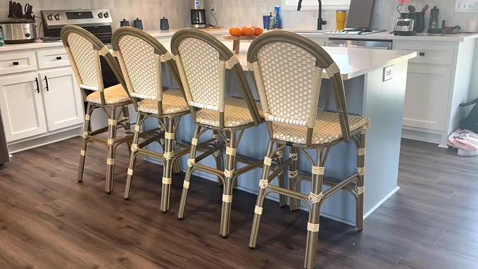 PURPLE LEAF French Bar Stool Set of 2 Bamboo Print Finish Patio Bar Stools - Image 3