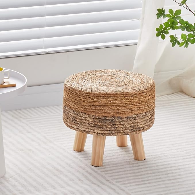Cpintltr Ottoman Outdoor Sea Grass Stool Poufs Hand Woven Round Foot Stool - Image 7