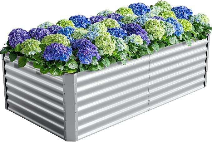 6X3X2ft Galvanized Raised Garden Bed, Outdoor Courtyard Planter Box Metal Patio by Anmiro