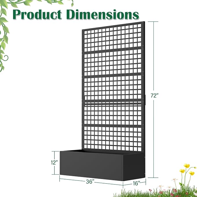 Metal Planter Box with Trellis 36" L x 16" W x 72" H, Raised Garden Bed with - Image 3