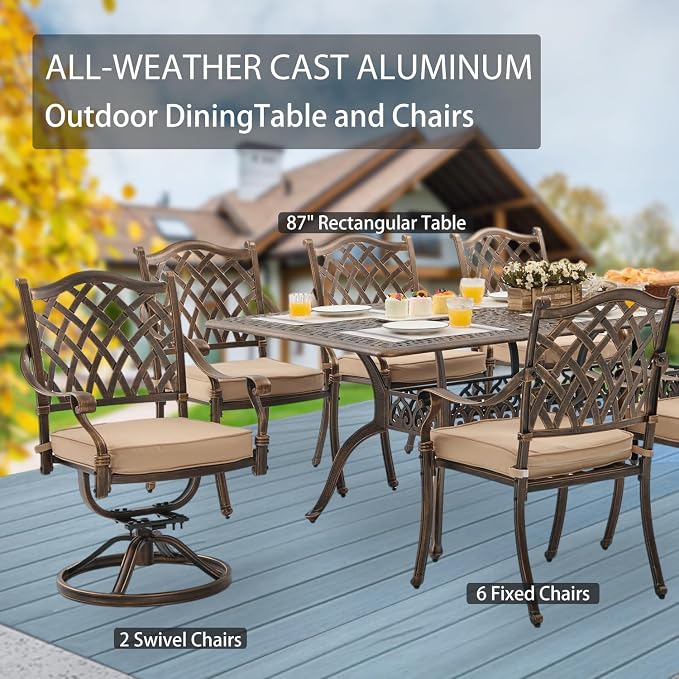 9-Piece Cast Aluminum Patio Furniture, Outdoor Dining Sets - Image 4