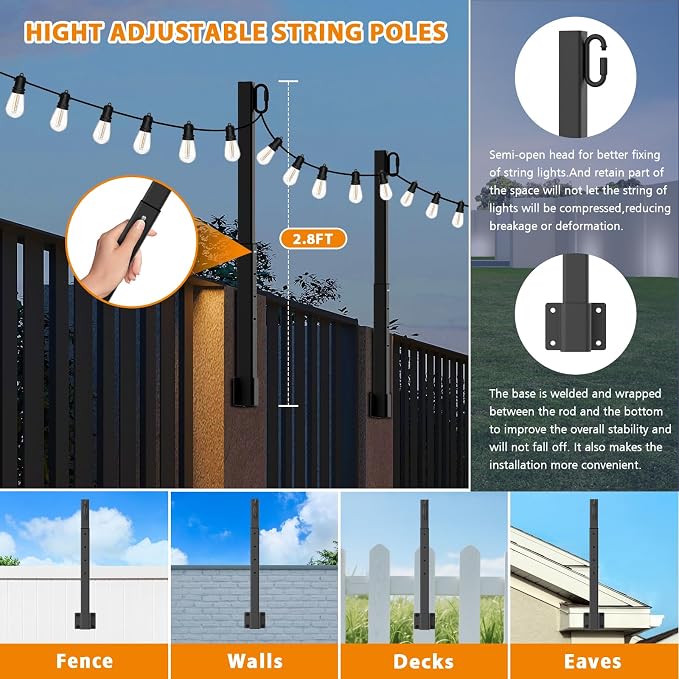 AILBTON 6 Pack 2.8Ft String Light Poles, Light Poles - Image 2