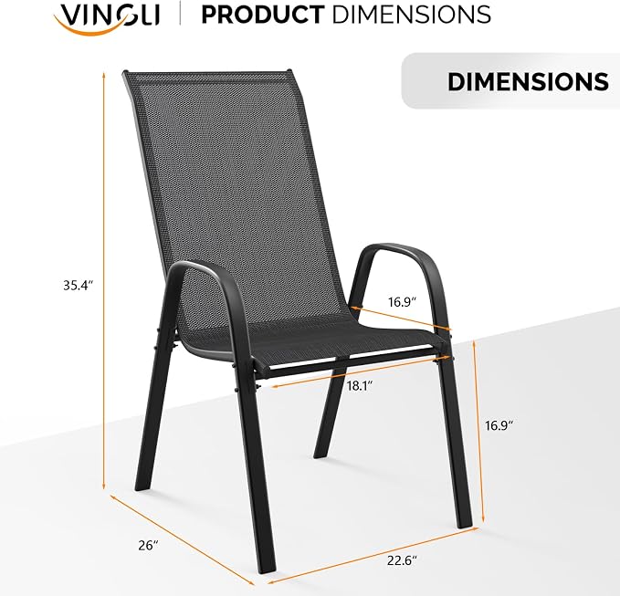 VINGLI Patio Chairs Set of 8 – Stackable Outdoor Dining Chairs - Image 3