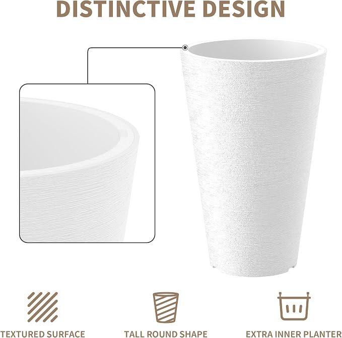 Kante Tall Round Planter Set of 2, 13 Inch Tall Decorative Planter Pots - Image 8