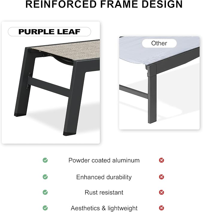 PURPLE LEAF Outdoor Chaise Lounge Set of 4 Aluminum Patio Lounge Chair - Image 7