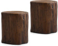 SUNBURY Outdoor Side Table Set of 2, Tree Stump Side Table Brown Colored Faux by SUNBURY