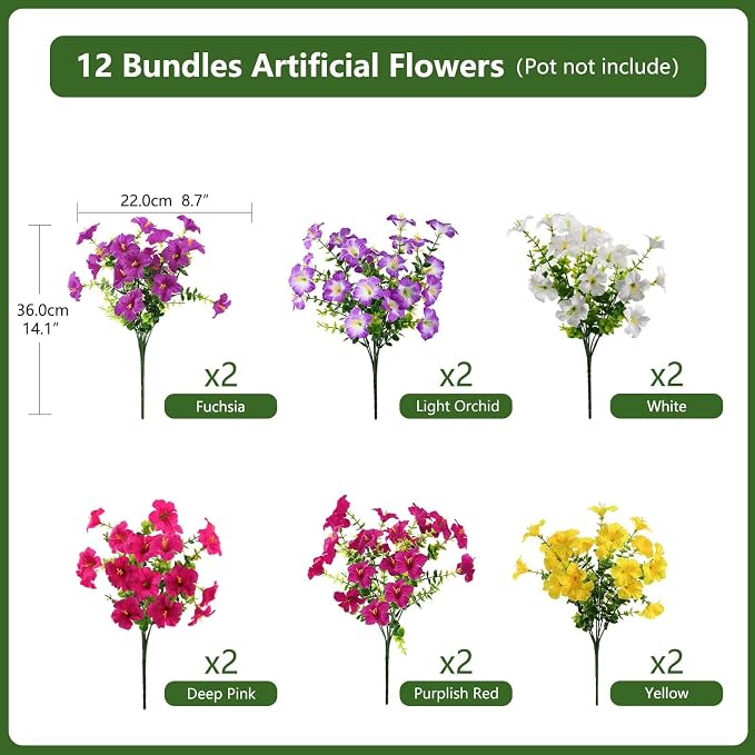 INQCMY Artificial Flowers for Outdoors Fake Plants Spring Decoration, 12 - Image 2