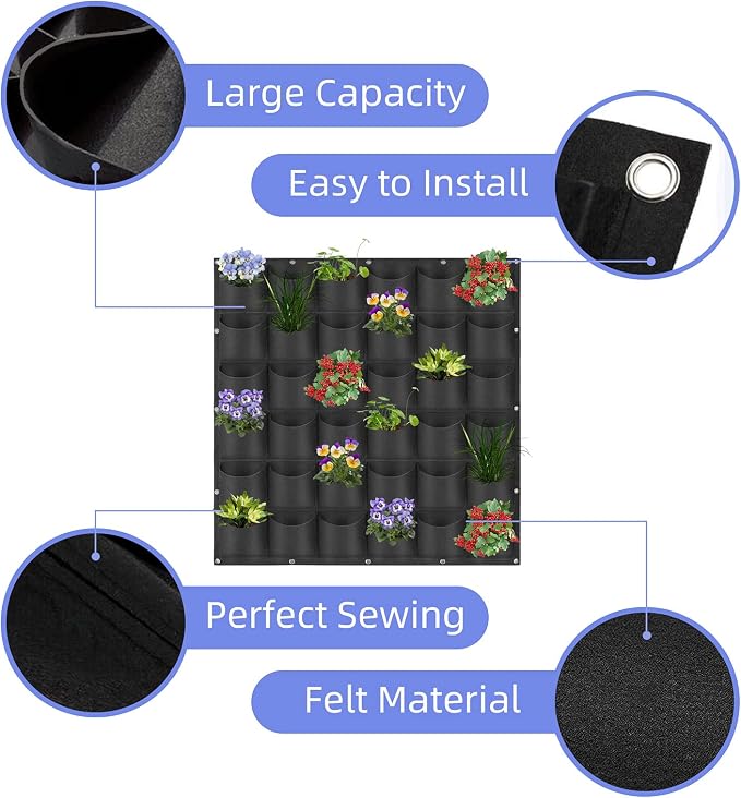 36 Pockets Hanging Planter Bags, Hanging Vertical Wall Mounted Plant Planting - Image 4