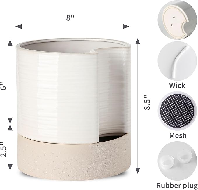 Nihow Self Watering Plant Pot: 8 Inch Ceramic Planter - Image 2