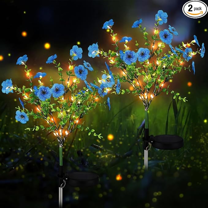 2 Pack Solar Stake Lights Outdoor Decor Waterproof Mums Artificial Flowers by Glooglitter