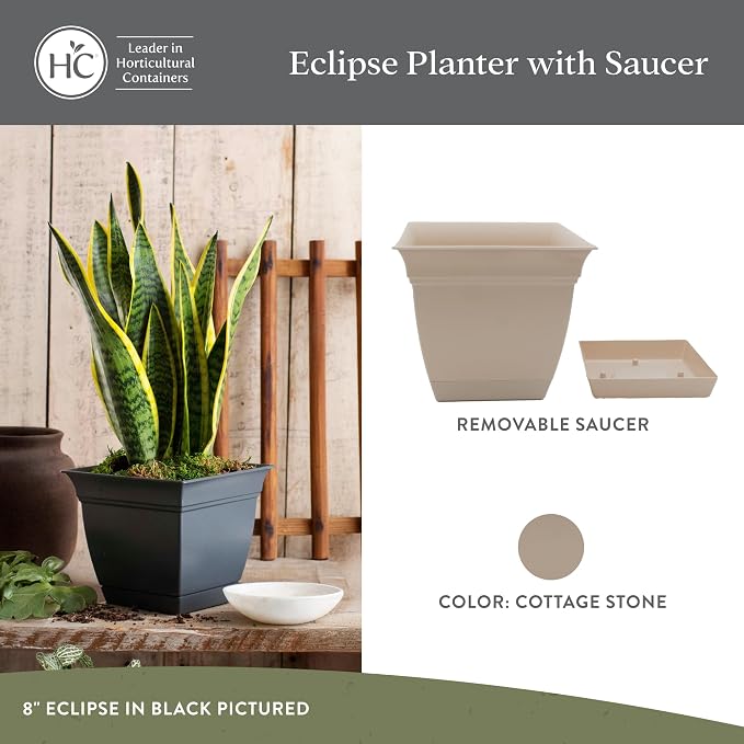The HC Companies 12 Inch Eclipse Square Planter Pots w/Drainage Holes & - Image 2
