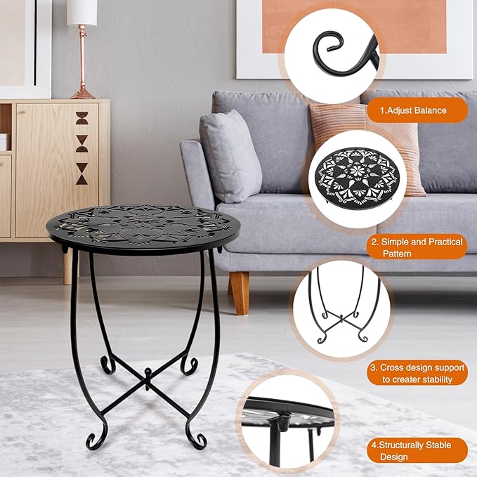 Fashion&cool Patio Side Tables, 14 Inch Weather Resistant Metal Outdoor Side - Image 3