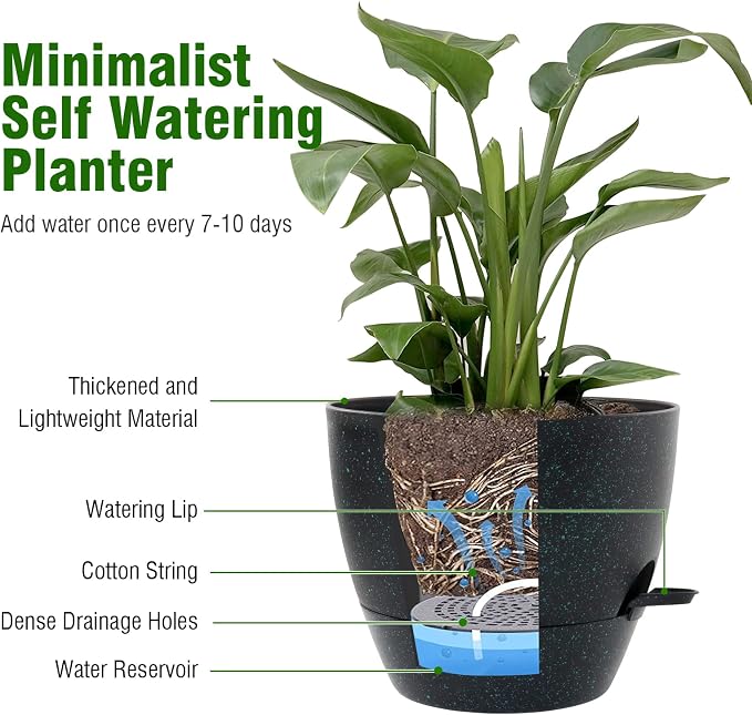 12/10/9 inch Large Self Watering Pots, Plant Pots - Image 5