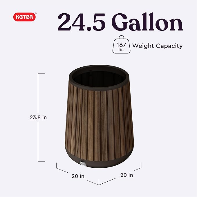 Keter Signature Conic 23.8 Inch Tall Round Large Wood Look Planter - Image 2