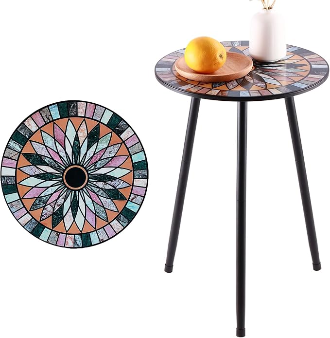 Party Zealot 1 Pack Metal Mosaic Round Side Table Small 13.4" End Patio Round by PartyZealot