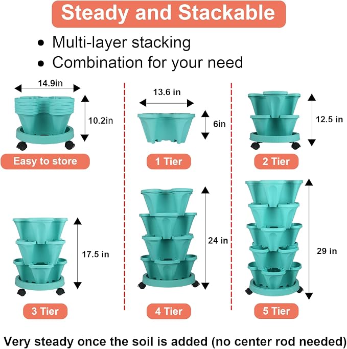 GameXcel Vertical Planter 5 Tier Stackable Planters Garden Planters Strawberry - Image 5