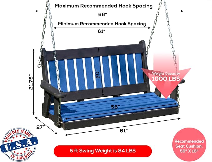 Mission Poly Lumber Wood 5FT Porch Swing Amish Craftsmandship Made in USA HDPE - Image 2
