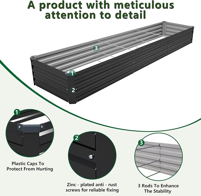 12×2×1FT Galvanized Raised Garden Bed Kit, Metal Planter Boxes, Large Outdoor - Image 4