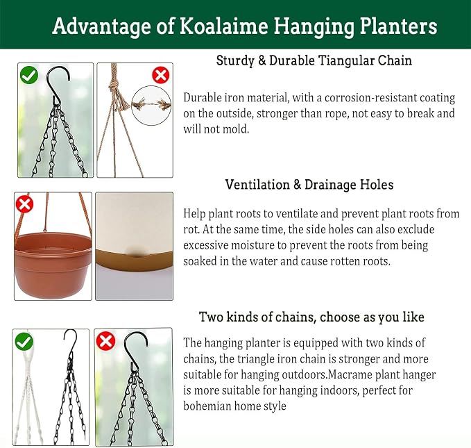 3 Pack Hanging Planters Set, 8 Inch Indoor Outdoor Hanging Plant Pot Basket - Image 7