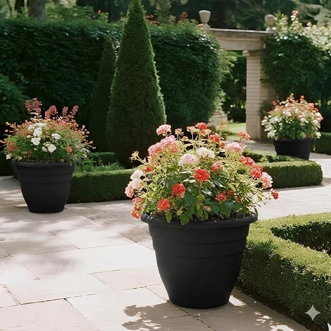 20 Inch Large Plant Pots Outdoor, 6 Pack Black Plastic Planters - Image 3