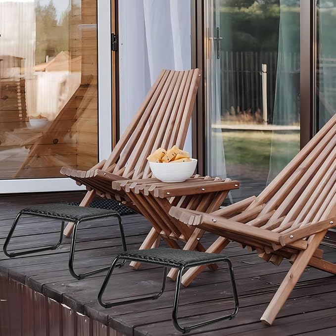 Wicker Ottomans Outdoor Footstool, Patio Rattan Garden Furniture All Weather - Image 2