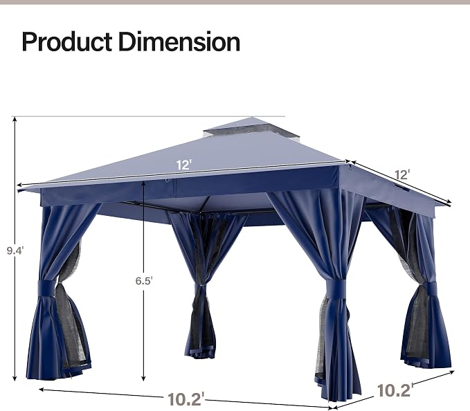 LAUSAINT HOME Semi-Permanent Outdoor Patio Gazebo 12'x12', Heavy Duty Party - Image 2