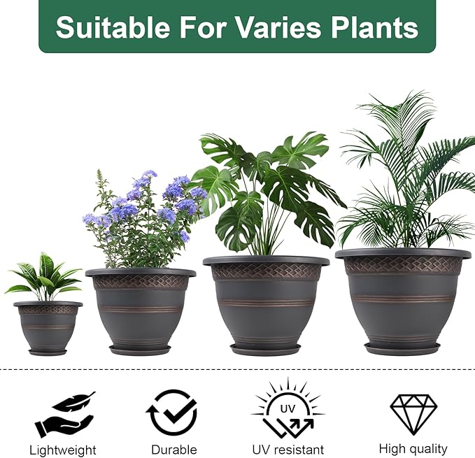 4 Pack 16 Inch Large Plant Pots, Plastic Flower Pot - Image 5