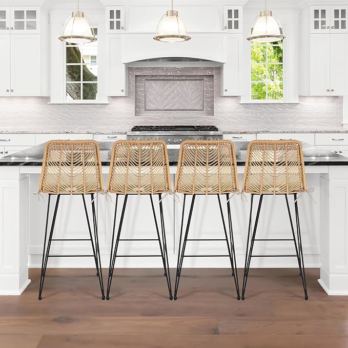 IDZO Set of 2 Rattan Counter Stools, 400lbs Capacity, Cushioned Seats, Steel - Image 4