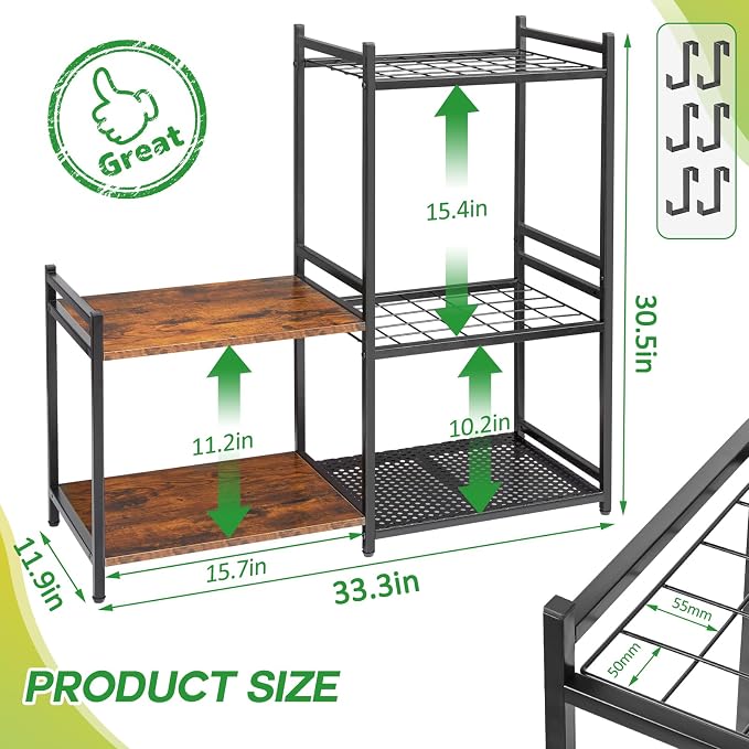 Garage Tool Organizer with 2-tier Wooden Shelves, Yard Tool Organizer - Image 6