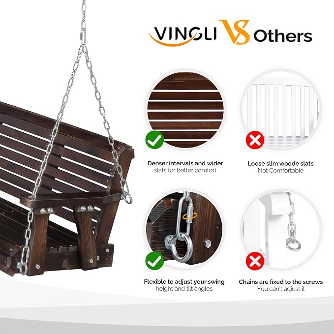 VINGLI Upgraded Patio Wooden Porch Swing - Image 2