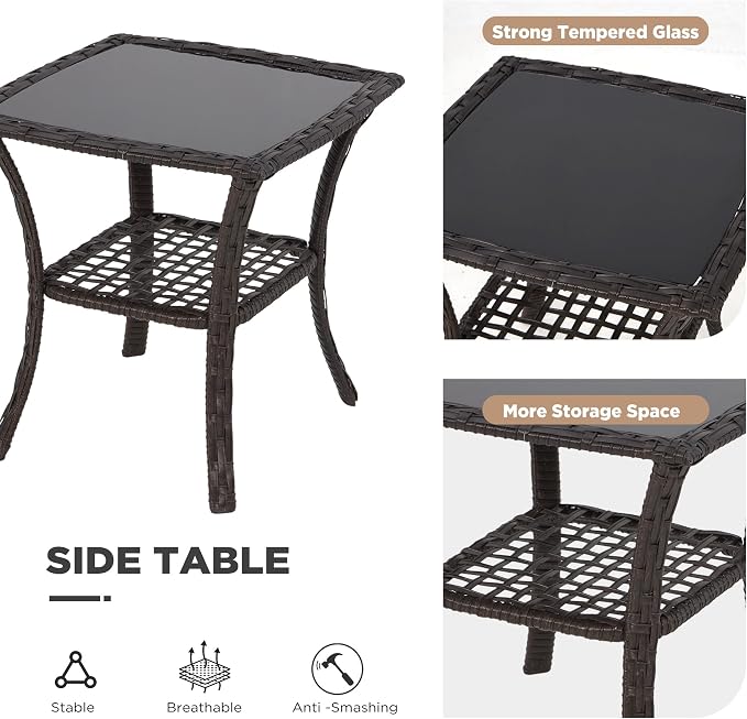 HOMREST 3 Piece Outdoor Swivel Chair Set, Wicker Patio Bistro Set - Image 2