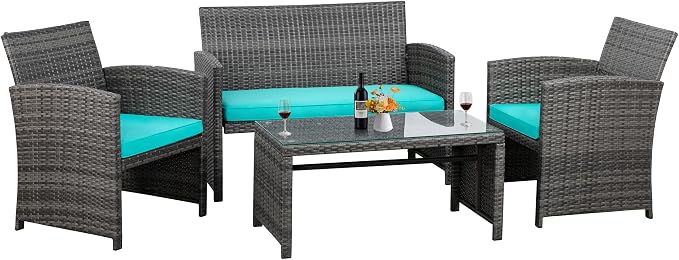 4 Piece Patio Ratten Set Outdoor Furniture Set Wicker Conversation Set - Image 7