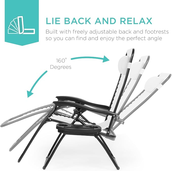 Best Choice Products Set of 2 Adjustable Steel Mesh Zero Gravity Lounge Chair - Image 3