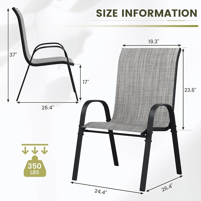 UDPATIO Patio Chairs Set of 4, Stackable Outdoor Dining Chairs - Image 3