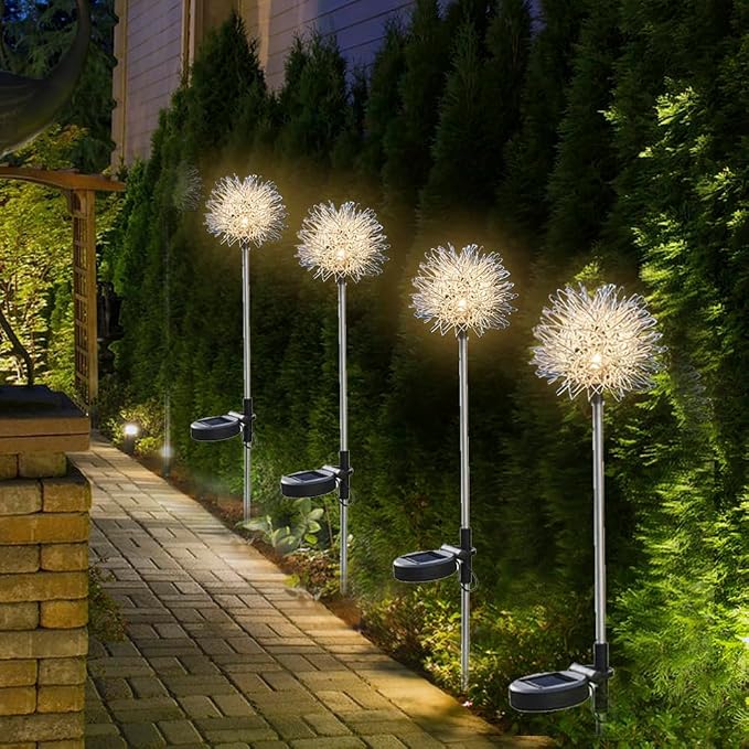 GUOCHENG Dandelion Solar Garden Lights, 4 Pack Solar Metal Dandelion Light - Image 2