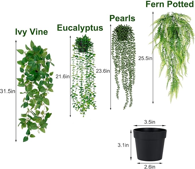 4 Pack Artificial Plants Wall Hanging Fake Plants Indoor - Image 3