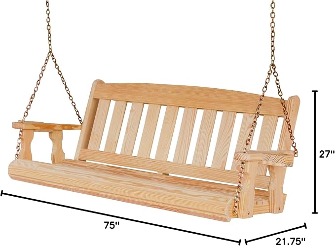Amish Casual Heavy Duty Mission Treated Porch Swing, Unfinished, 8Ft Chains - Image 3