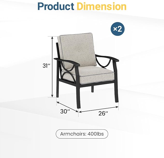 RoyalCraft Outdoor Patio Furniture Set, 3 Pieces Metal Patio Conversation Set - Image 2