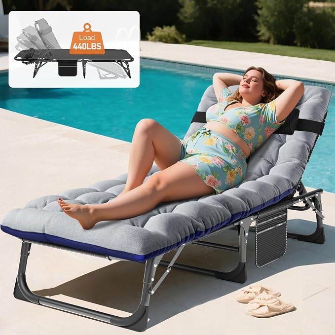 MOPHOTO Folding Chaise Lounge Chair 5-Position, Folding Cot, Heavy Duty Patio - Image 2