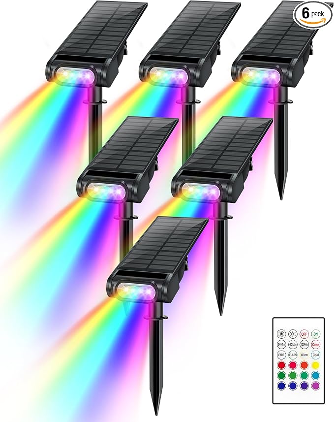 RGB Christmas Solar Spot Lights Outdoor, 12 RGB Color Modes Landscape Light by Brthera