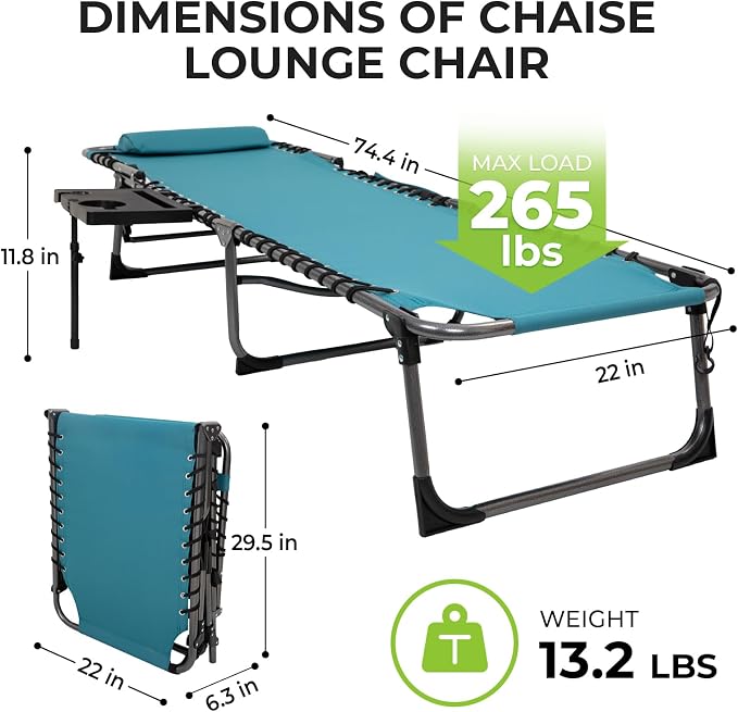 FUNDANGO 2 Pack Folding Chaise Lounge Chair Outdoor, 5 Positions Foldable Beach - Image 3