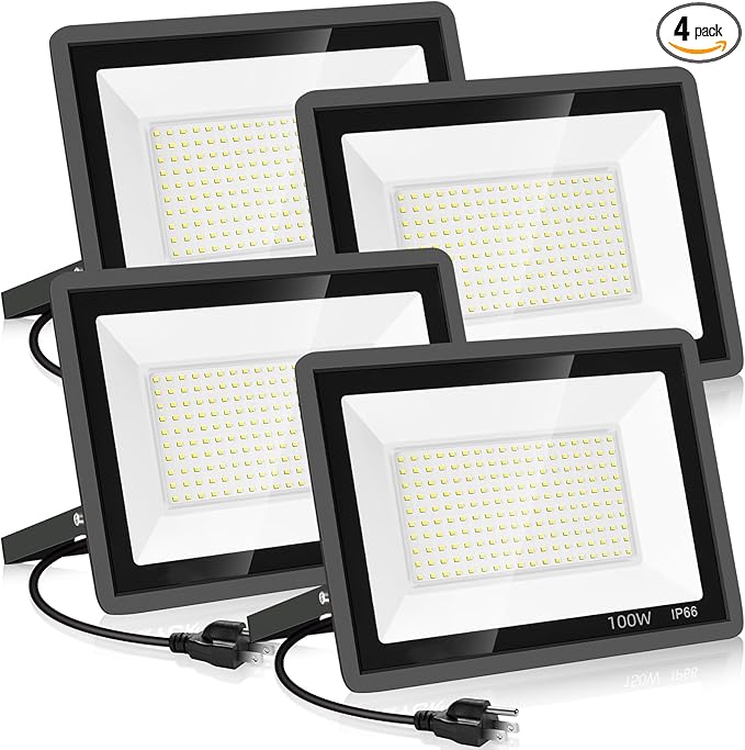 4 Pack 100W LED Flood Light, Super Bright Exterior Security Lights by YANYCN