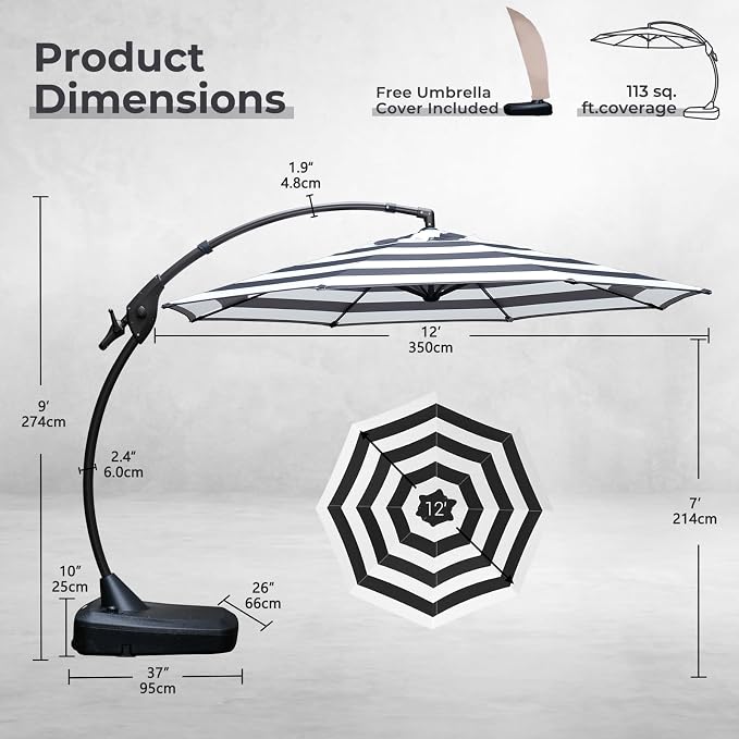 Grand patio 12FT Outdoor Round Offset Umbrella Large Patio Aluminum Cantilever - Image 4