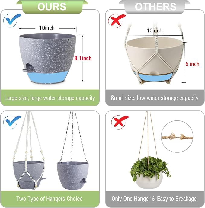 Self Watering Hanging Planters 10 inch, 2 Pack Hanging Flower Pots - Image 5