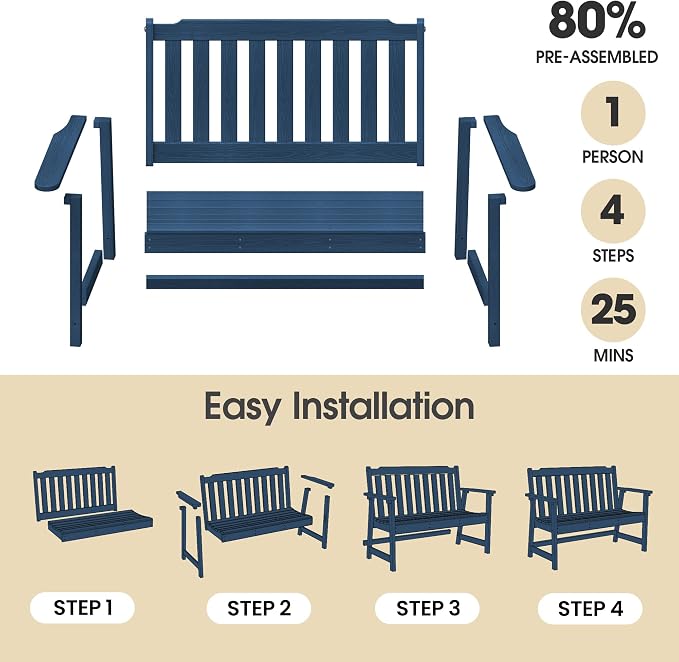 Ciokea 49" Heavy Duty Outdoor Bench, HDPE Weatherproof Porch Benches, Durable - Image 6
