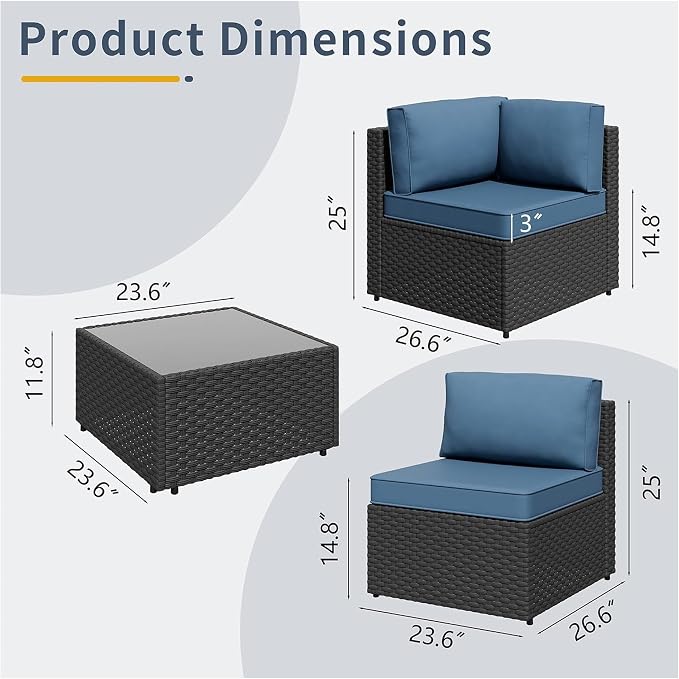 5pcs Patio Outdoor Furniture Sets Conversation Set, Low Back All-Weather Rattan - Image 3